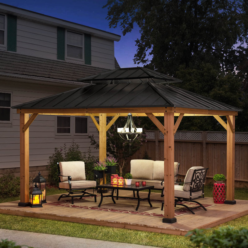 Sunjoy Archwood Patio Cedar Framed Steel Hardtop Gazebo & Reviews Wayfair